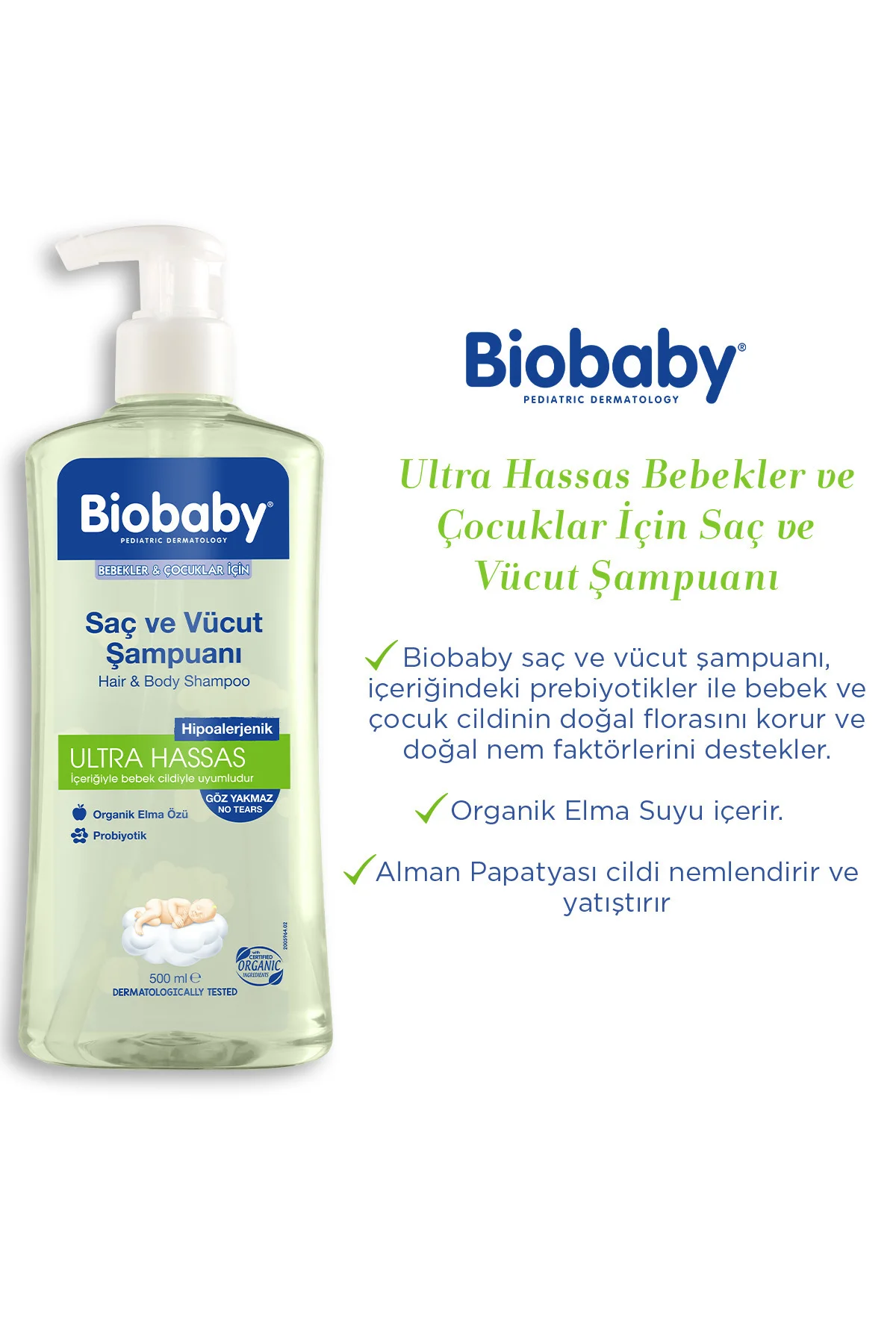 Ultra Hassas Saç ve Vücut Bebek Şampuanı 500 ml - Organik Elma Suyu ve Prebiyotik İçerikli Ultra Hassas Saç ve Vücut Bebek Şampuanı 500 ml - Organik Elma Suyu ve Prebiyotik İçerikli
