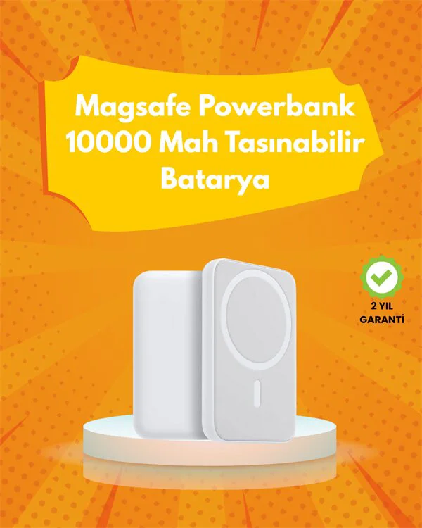Ultra Kompakt MagSafe Powerbank 10000 mAh – iPhone 12-14 Serisi Kablosuz Şarj Cihazı