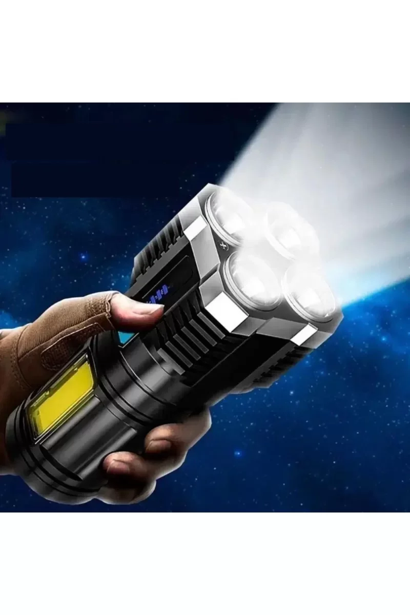 Ultra Parlak El Feneri Usb Şarj 4 Led+Yan Cob Led Taktik Günlük Hayat Kamp Avcılık El Feneri ( Lisinya )
