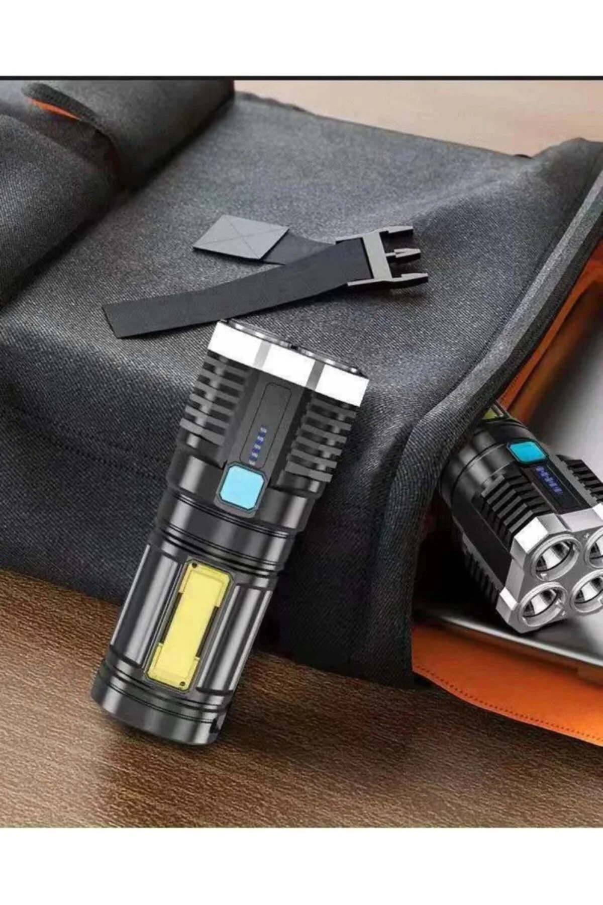 Ultra Parlak El Feneri Usb Şarj 4 Led+yan Cob Led Taktik Günlük H