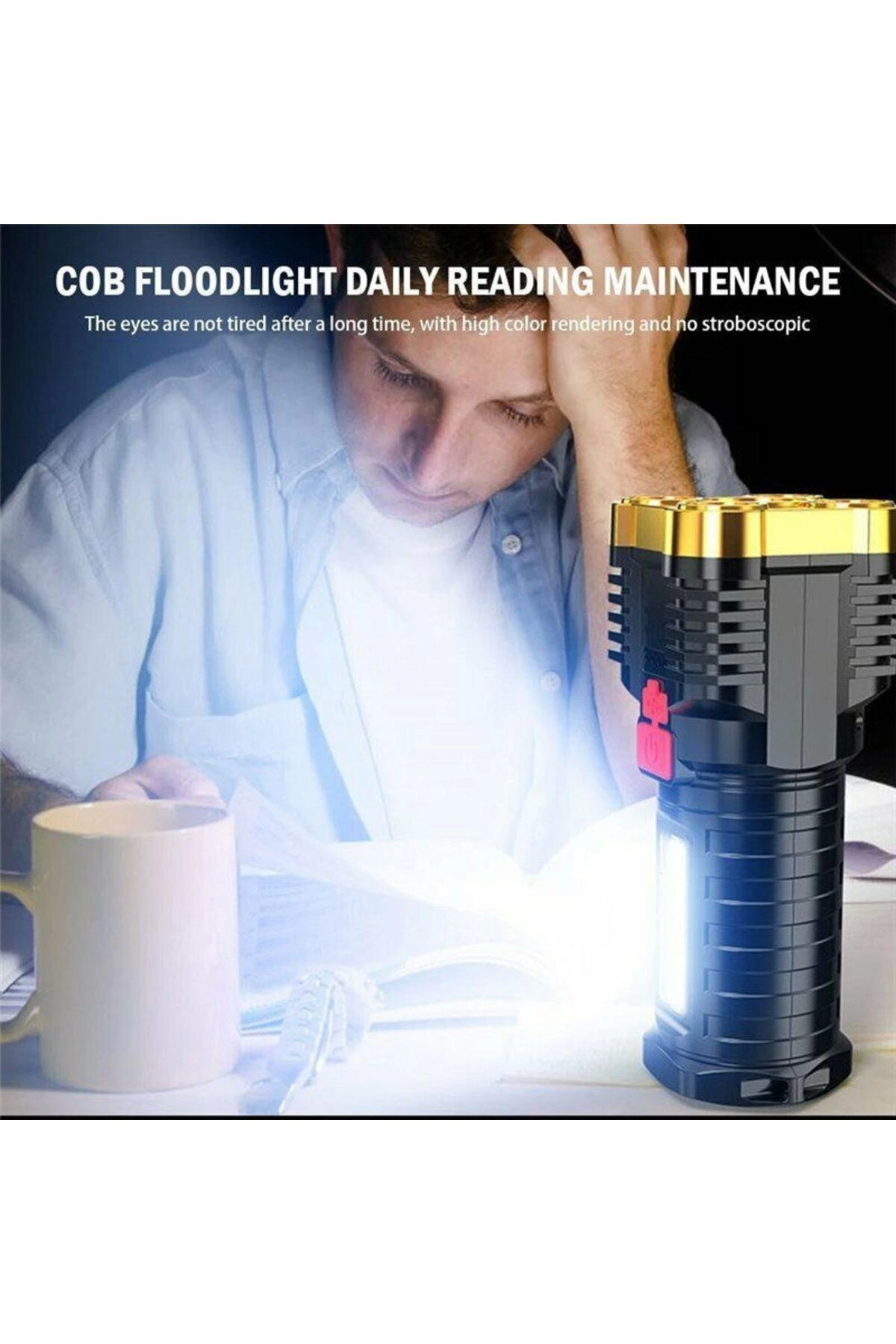 Ultra Parlak El Feneri Usb Şarj 4 Led+yan Cob Led Taktik Günlük H Ultra Parlak El Feneri Usb Şarj 4 Led+yan Cob Led Taktik Günlük H
