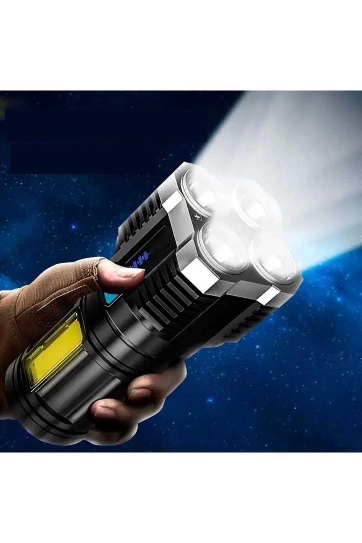 Ultra Parlak El Feneri Usb Şarj 4 Led+yan Cob Led Taktik Günlük H Ultra Parlak El Feneri Usb Şarj 4 Led+yan Cob Led Taktik Günlük H