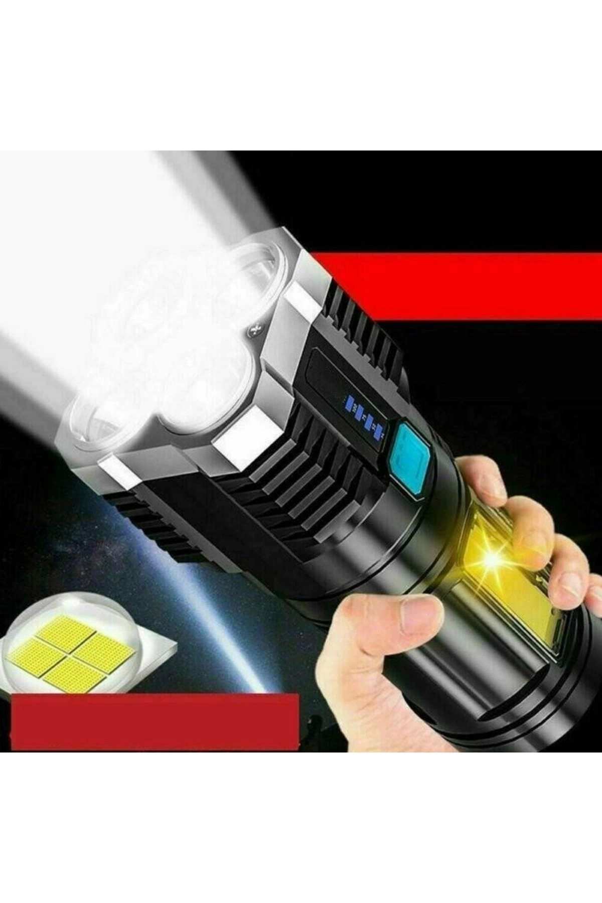 Ultra Parlak El Feneri Usb Şarj 4 Led+yan Cob Led Taktik Günlük H Ultra Parlak El Feneri Usb Şarj 4 Led+yan Cob Led Taktik Günlük H