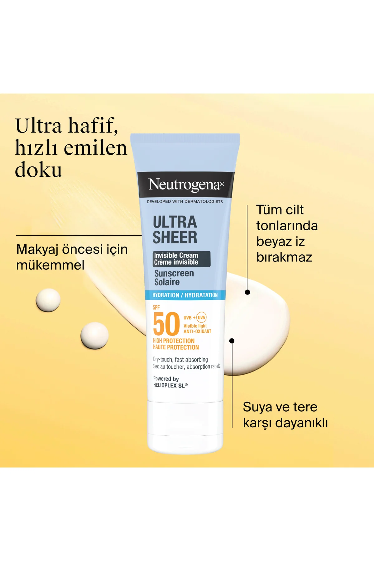 Ultra Sheer Hydrating Cream SPF50 Yüz Güneş Kremi, 50 ml