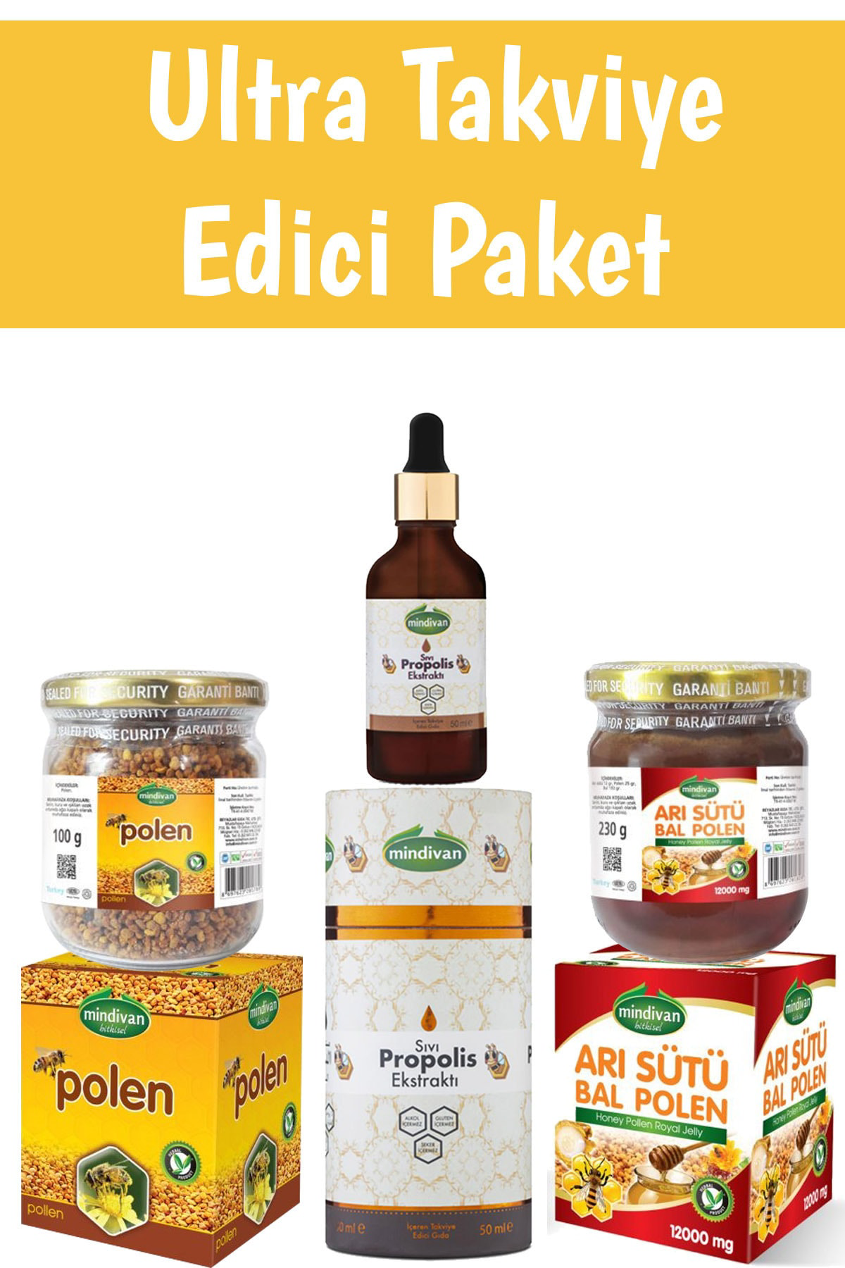Mindivan Ultra Takviye Edici Paket Propolis Sıvı - Arı Sütü - Propolis Arı