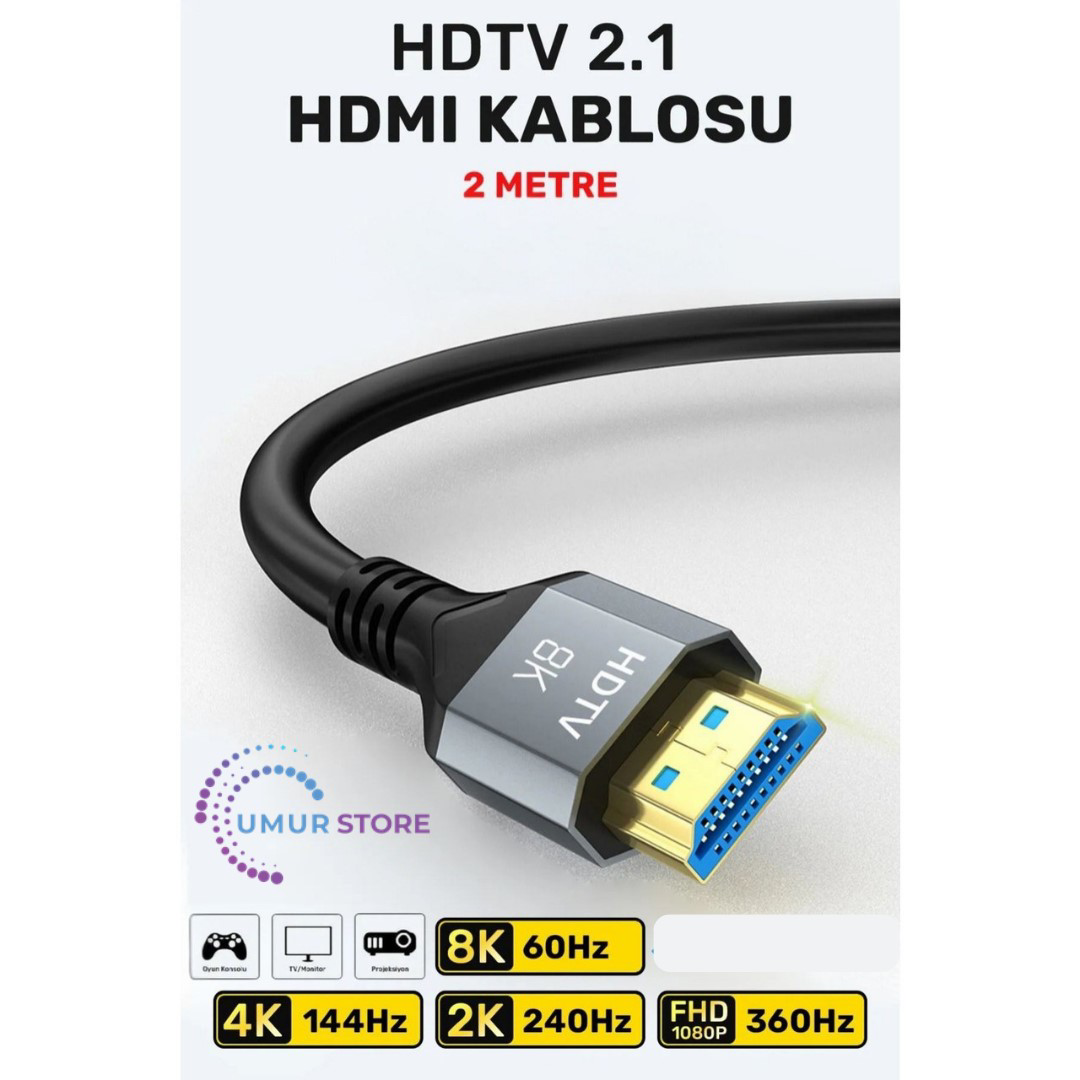 Ultra Yüksek Hızlı 8k HDMI 2.1 Kablo 2 Metre