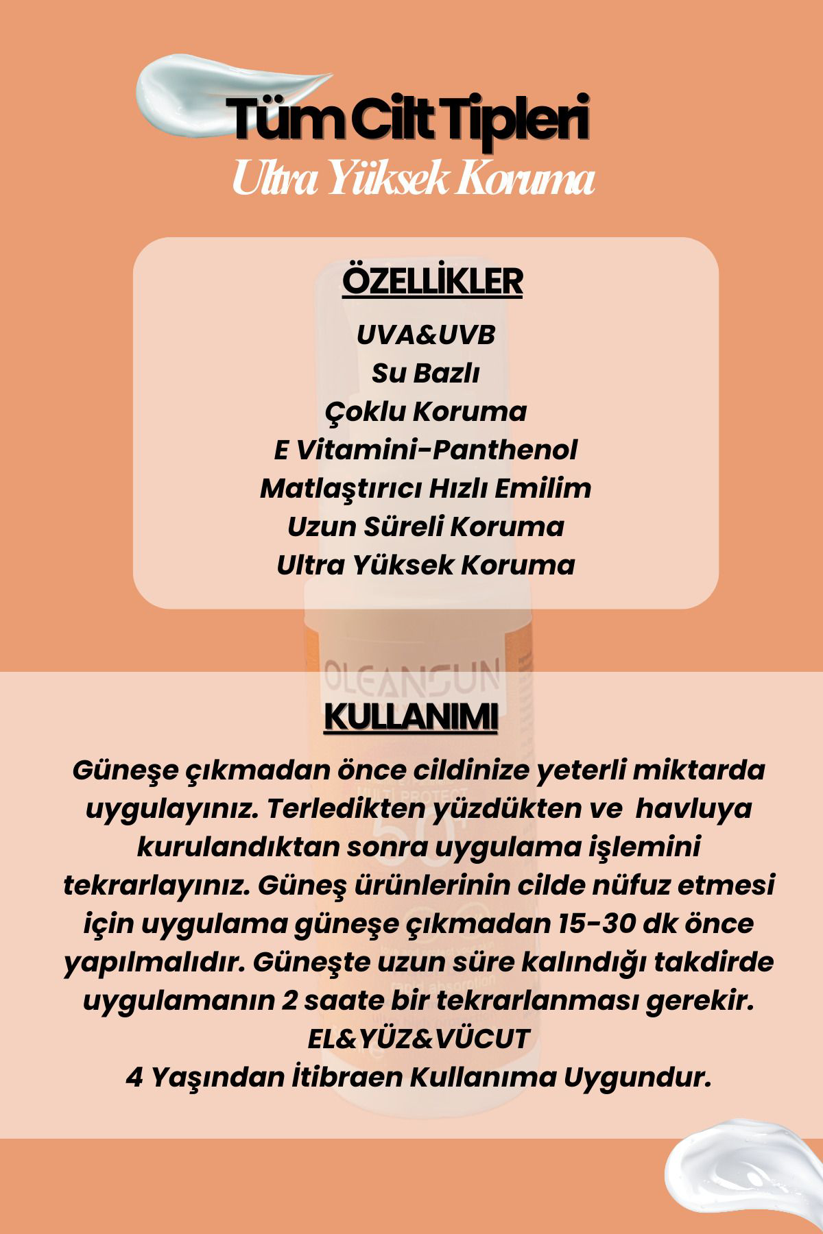 Oleansun Ultra Yüksek Korumalı Güneş Kremi 50 Spf El & Yüz & Vücut 50 Ml