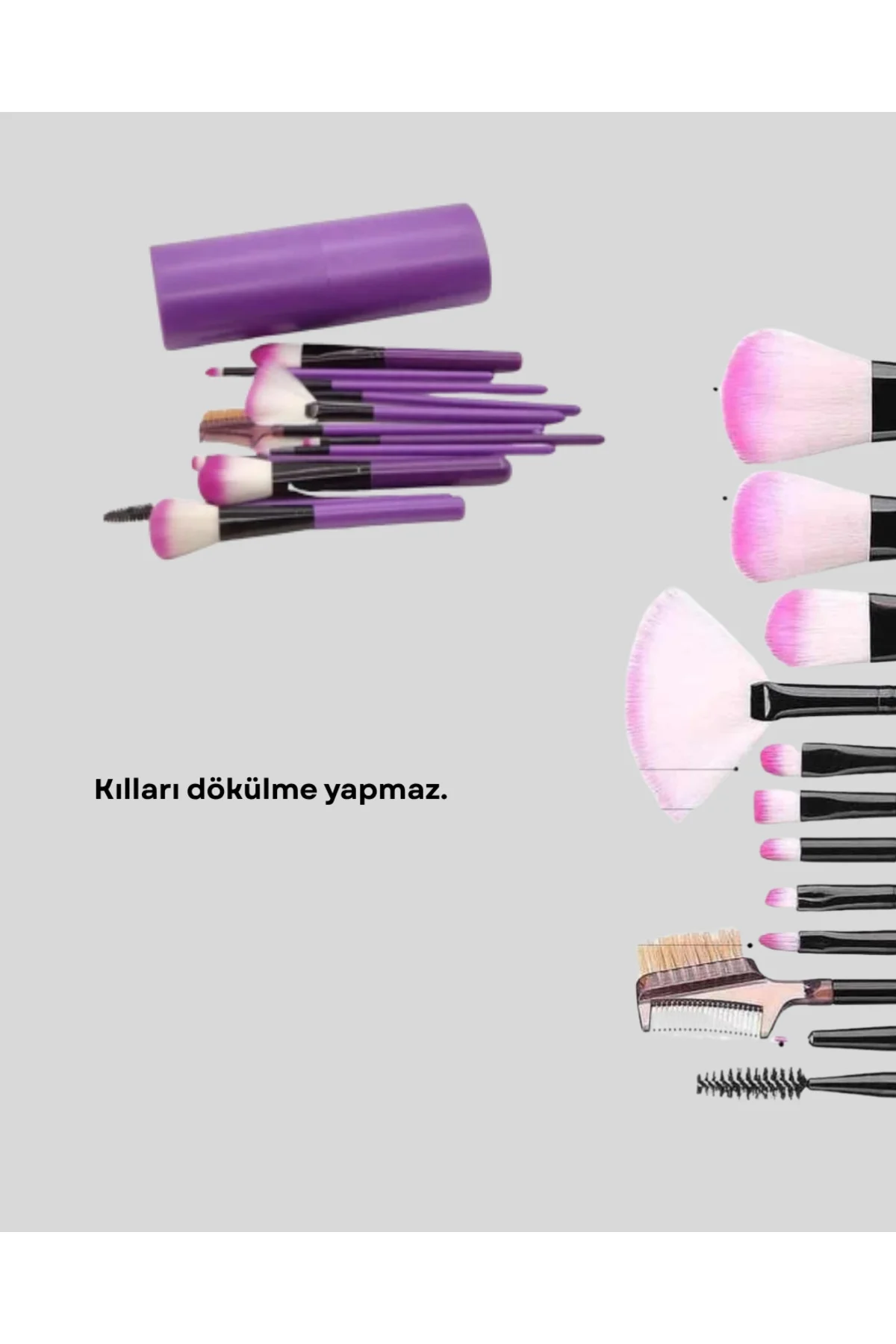 Ultra Yumuşak 12’li Makyaj Fırça Seti – Dökülme Yapmaz, Dalin Şam