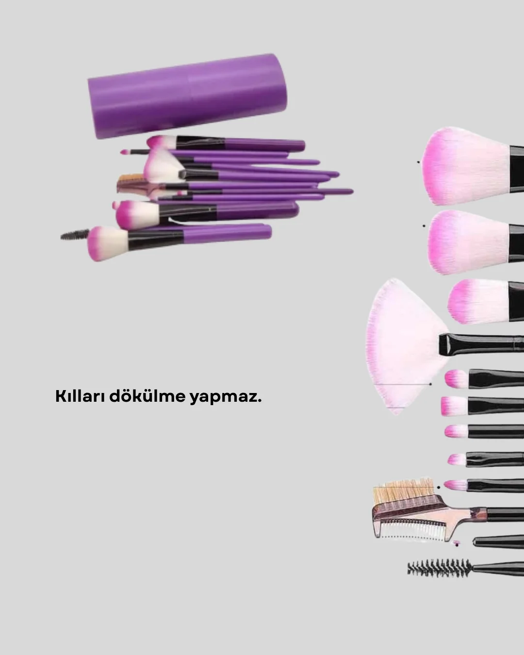 Ultra Yumuşak 12’li Makyaj Fırça Seti – Dökülme Yapmaz, Dalin Şampuan ile Temizlenebilir