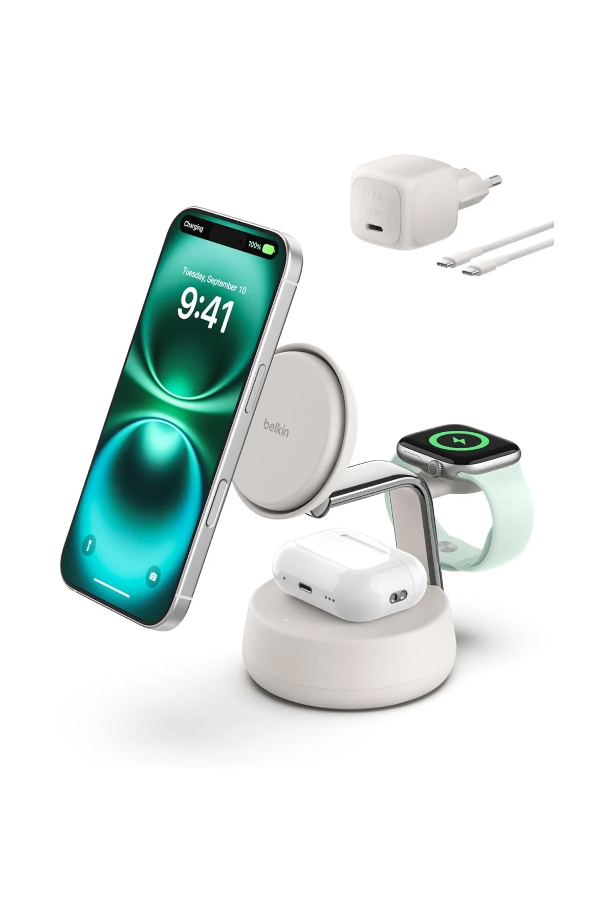 UltraCharge Pro MagSafe Uyumlu 3’ü 1 Arada Qi2 25W Kablosuz Şarj Cihazı, iPhone 17, A