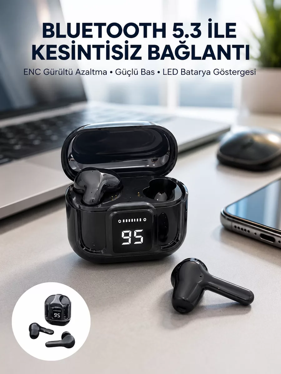 Ultrapods Pro Bluetooth Kulaklık - Extra Bass, ENC ve 5.3 Bağlantı ile Kesintisiz Müzik Deneyimi