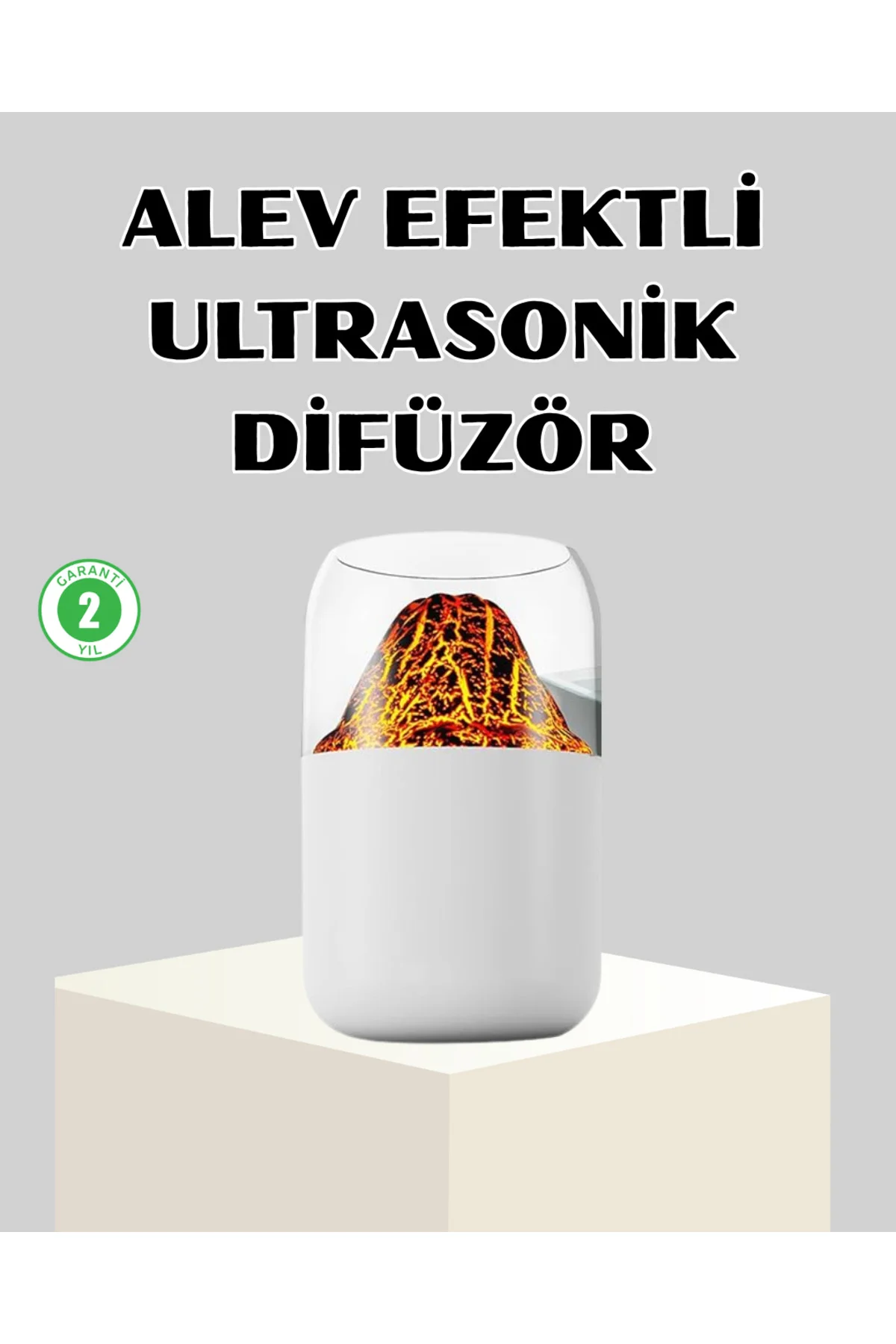 Ultrasonik Alev Efektli Aromaterapi Difüzörü USB Şarjlı ve Otomatik Kapanma Özellikli