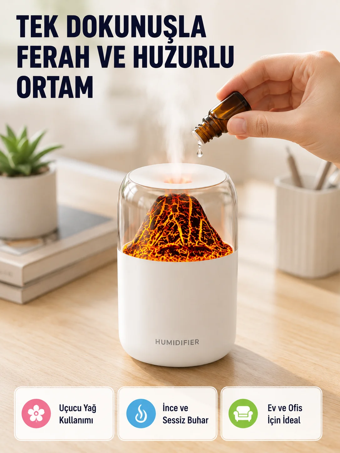 Ultrasonik Alev Efektli Aromaterapi Difüzörü USB Şarjlı ve Otomatik Kapanma Özellikli Fiyatı, Yorumları ve Özellikleri