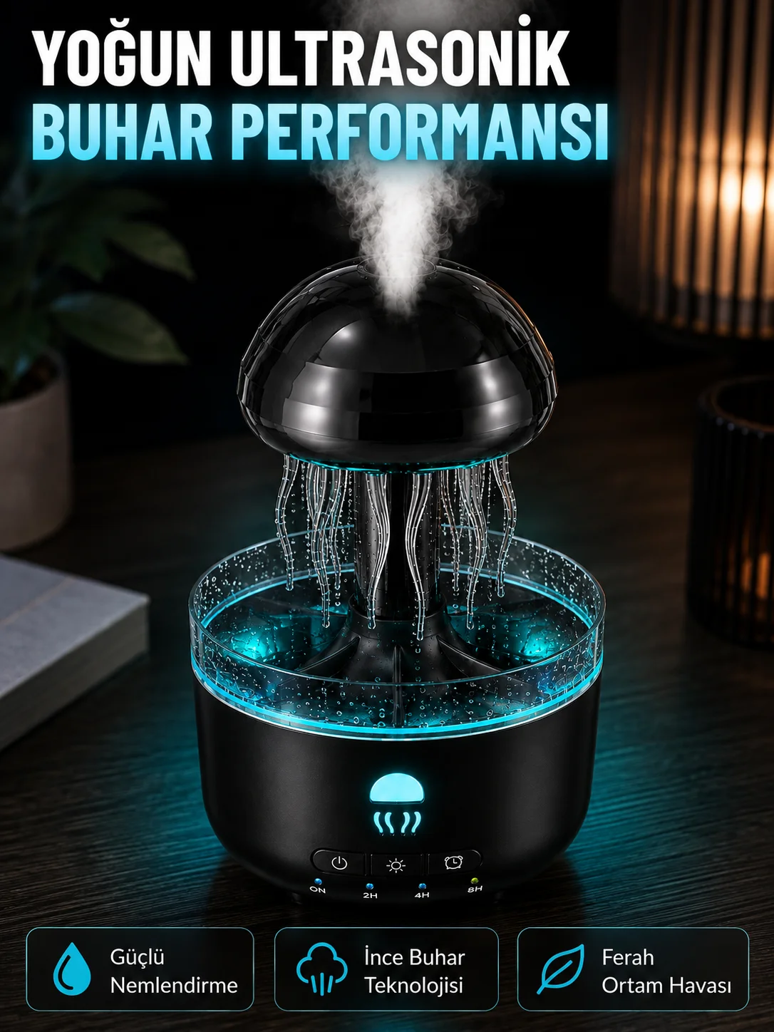 Ultrasonik Denizanası Hava Nemlendirici Sessiz Çalışan RGB Ortam Işıklı Aromaterapi Difüzörü