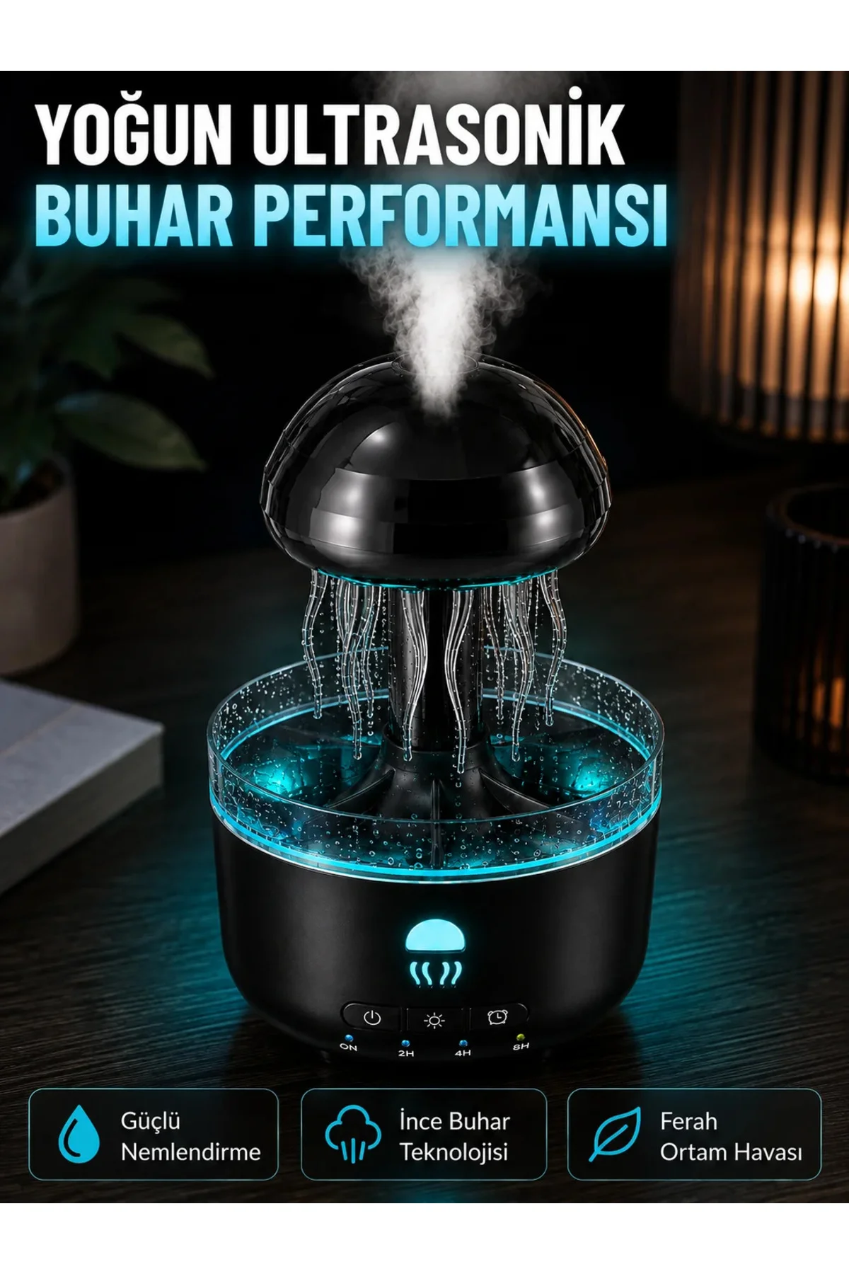 Ultrasonik Denizanası Hava Nemlendirici Sessiz Çalışan RGB Ortam Işıklı Aromaterapi Difüzörü