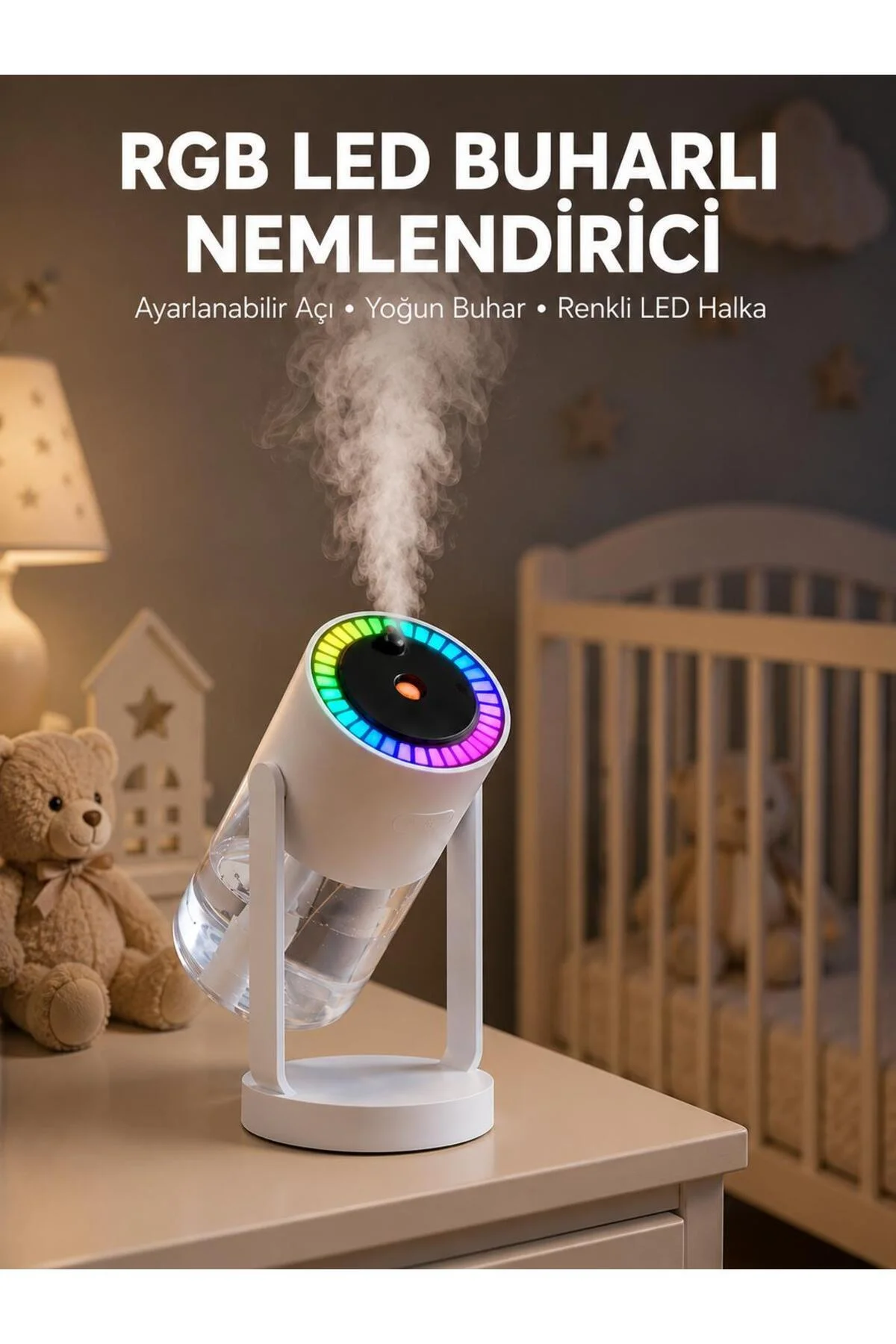 Ultrasonik Hava Nemlendirici Renkli Işık Ve Manuel Püskürtme Ayarı Yeni Nesil Ultrasonik Hava Nemlendirici Renkli Işık Ve Manuel Püskürtme Ayarı Yeni Nesil