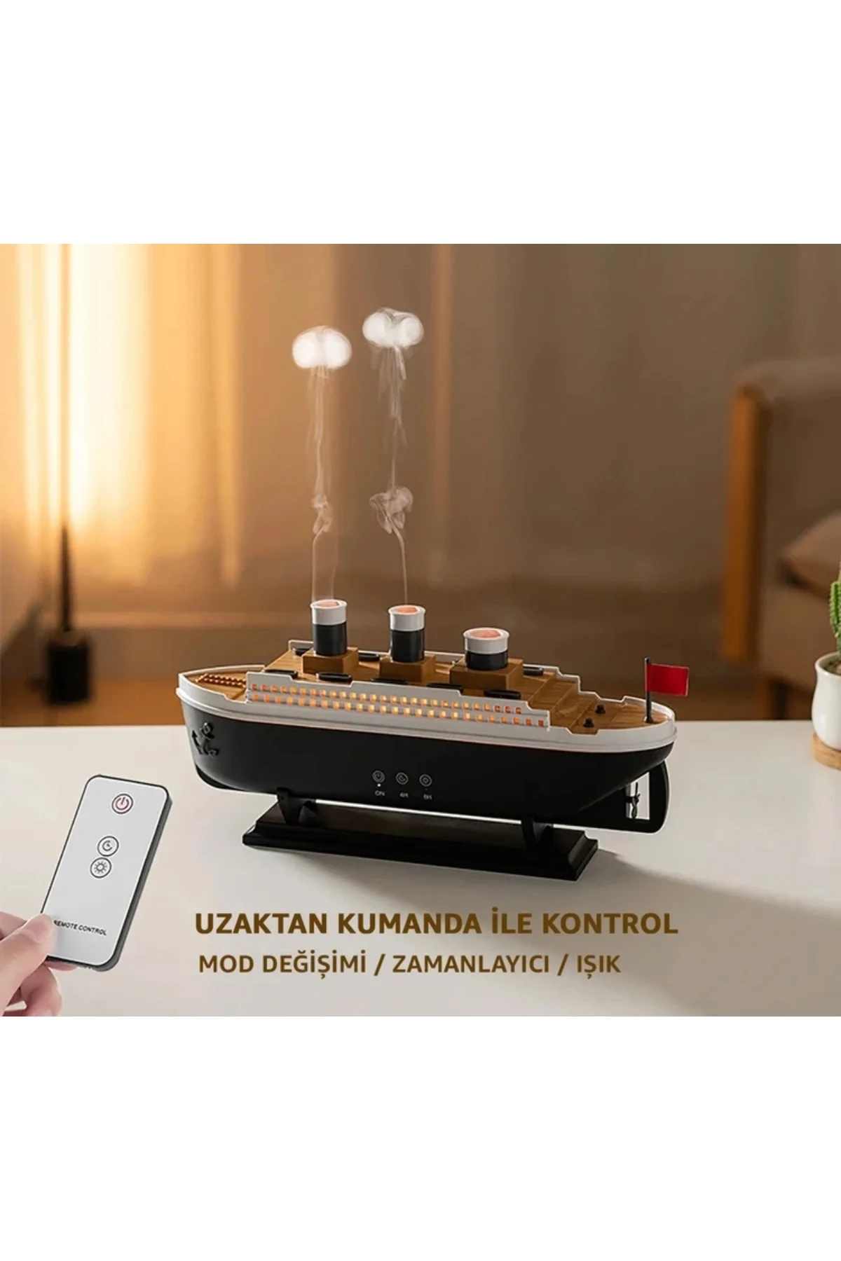 Ultrasonik hava nemlendirici ahşap desenli siyah 250 ml kumandalı aroma difüzörü 2 yıl garantili