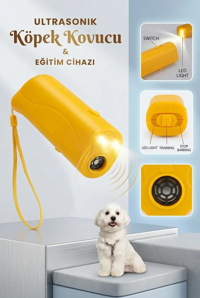 Ultrasonik Köpek Uzaklaştırıcı El Fenerli Eğitim Cihazı Taşınabilir Sarı Pratik Ürün
