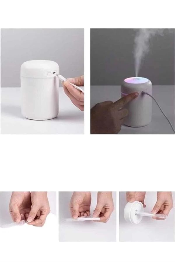 Ultrasonik Mini Hava Nemlendirici ve Temizleyici - Aromaterapi, LED Işık ve USB Güç