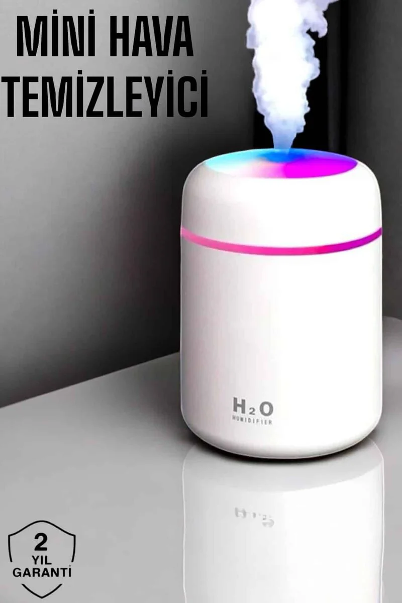 Ultrasonik Mini Hava Nemlendirici ve Temizleyici - Aromaterapi, USB Güç, LED Işık