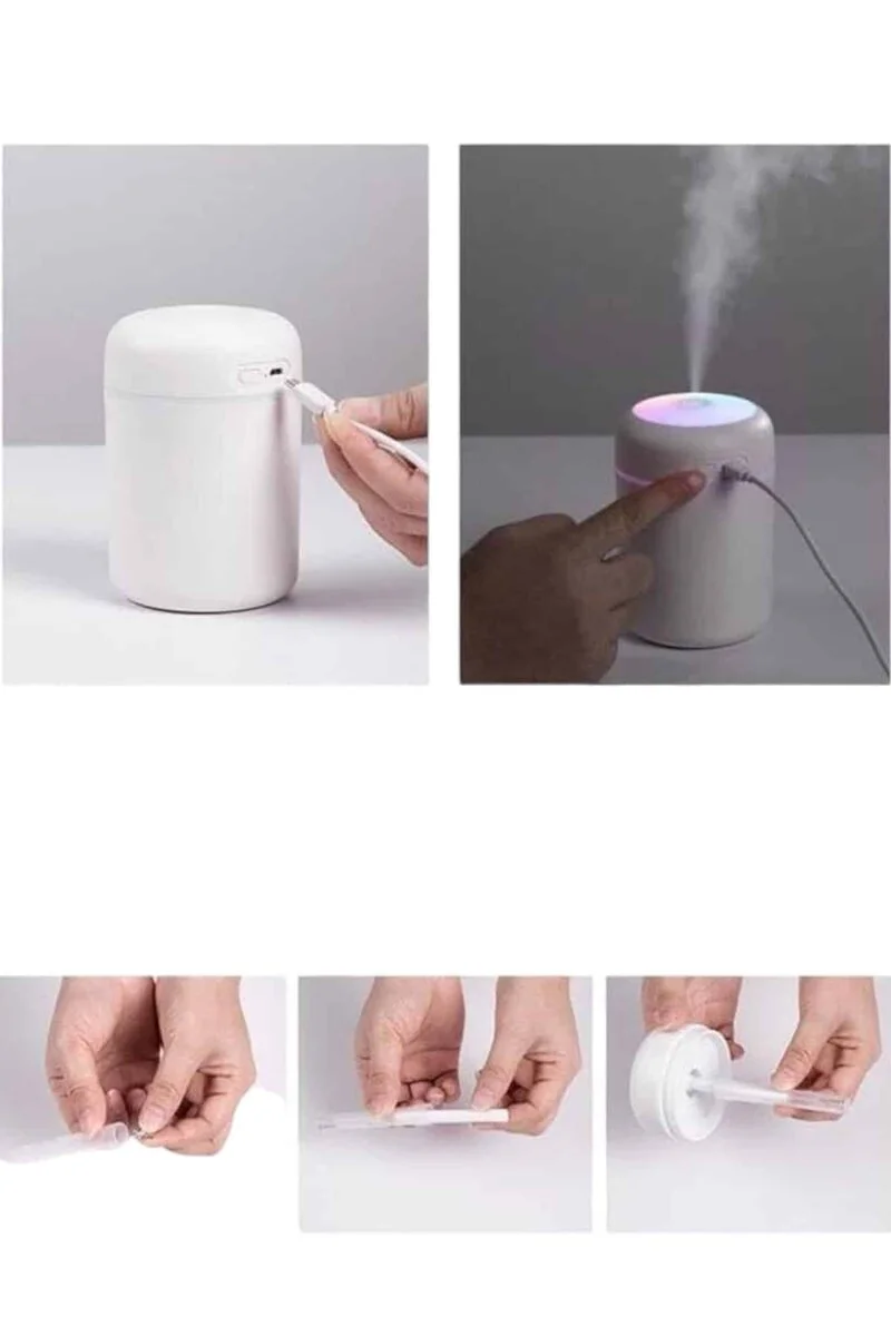 Ultrasonik Mini Hava Nemlendirici ve Temizleyici - Aromaterapi, USB Güç, LED Işık