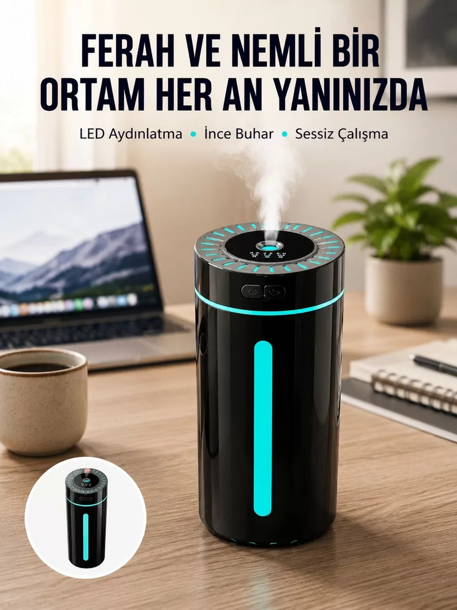 Ultrasonik Nemlendirici LED Işıklı Aromaterapi Difüzör Sessiz Çal