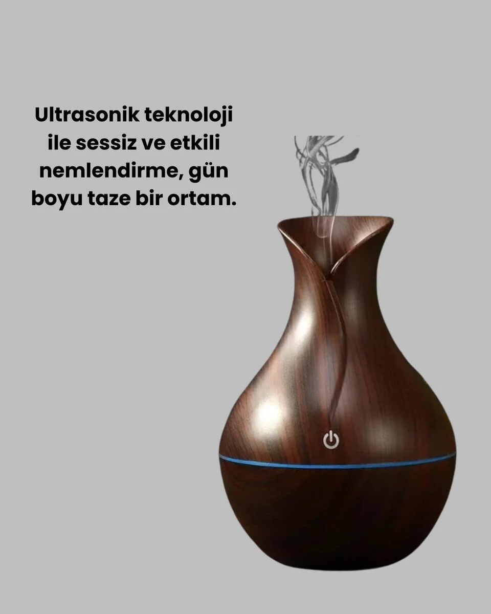 Ultrasonik Oda Nemlendirici ve Uçucu Yağ Difüzörü 130ml LED Işıklı - Ev ve Ofis İçin Huzur Atmosferi