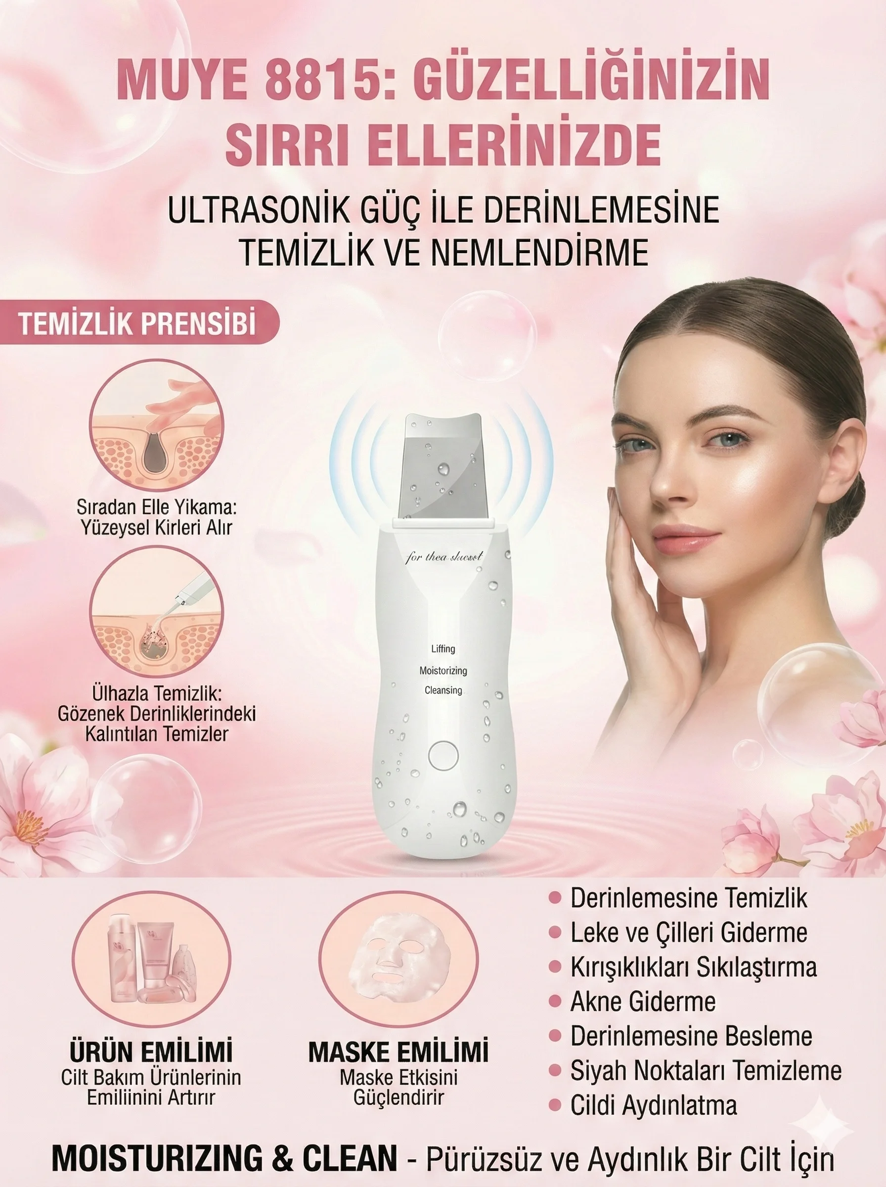 Ultrasonik Spatula Yüz Akne Giderici Siyah Nokta Temizleme Cihazı