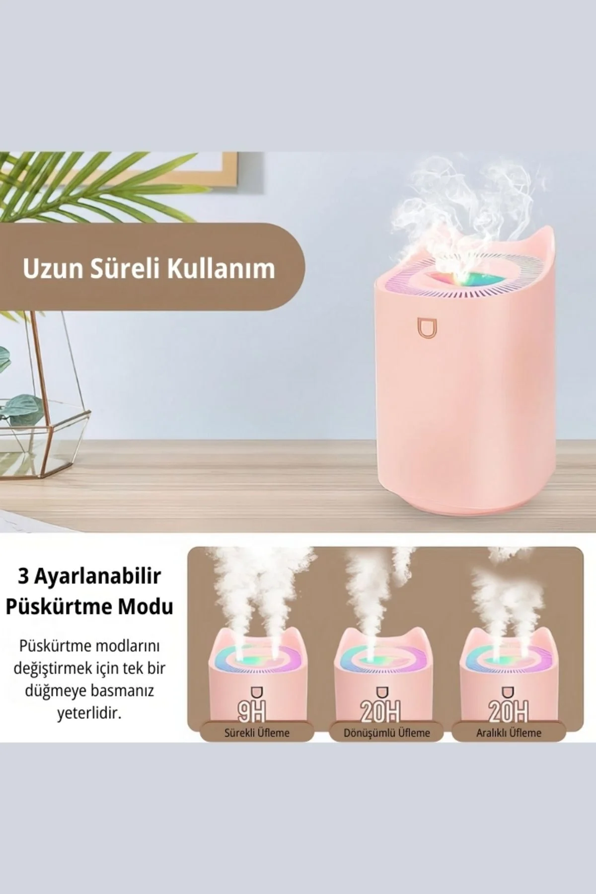 Ultrasonik Teknolojili 3000ml Kapasiteli Hava Nemlendirici, Sıcak ve Soğuk Buhar Seçenekli