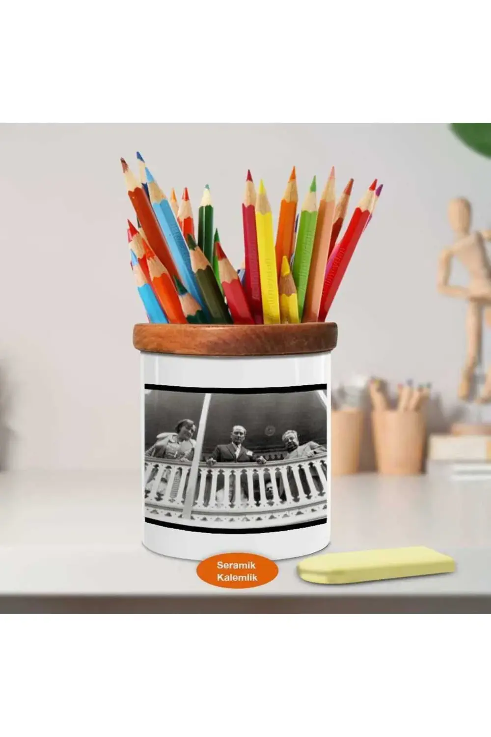 Ulu Önder Mustafa Kemal Atatürk Ahşap Seramik Kalemlik-1037