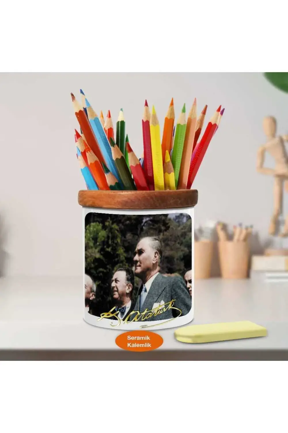 Ulu Önder Mustafa Kemal Atatürk Ahşap Seramik Kalemlik-ataturk_05