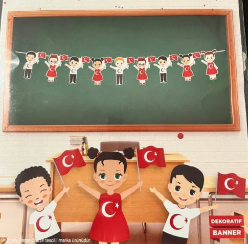 Ulusal Bayramlar El Ele Tutuşan Çocuk Flama Karton Banner Okul Sü