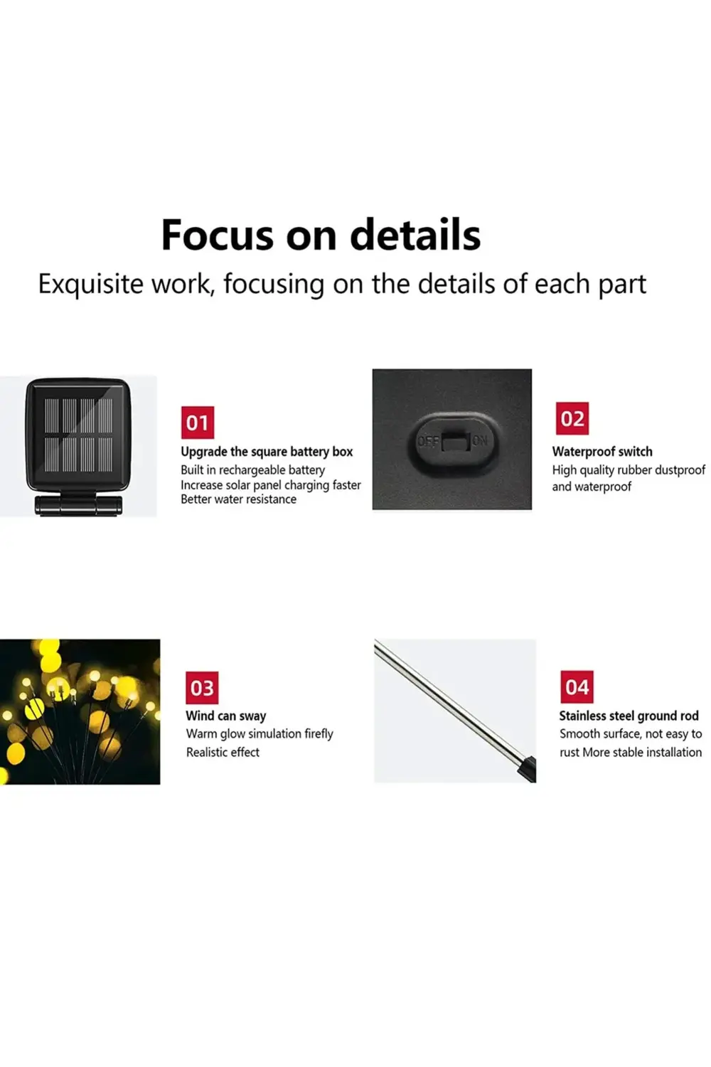 Unichrome Güneş Enerjili Beyaz 8 Ledli Dekoratif Solar Bahçe Lamb