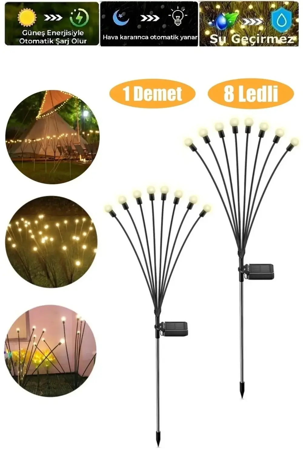 Unichrome Güneş Enerjili Beyaz 8 Ledli Dekoratif Solar Bahçe Lamb