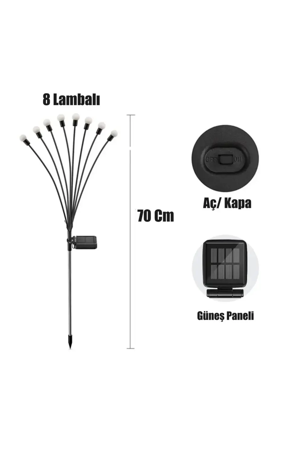 Unichrome Güneş Enerjili Beyaz 8 Ledli Dekoratif Solar Bahçe Lamb