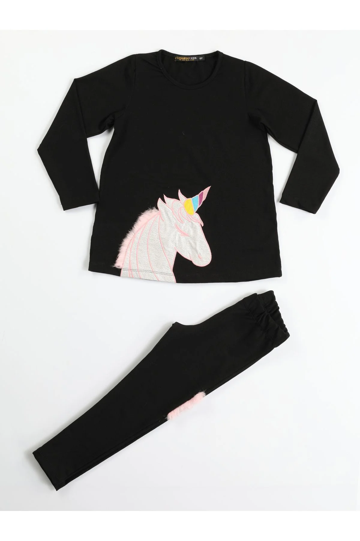 Unicorn 3 Boyutlu Siyah Kız Çocuk Tunik + Tayt Takım Unicorn 3 Boyutlu Siyah Kız Çocuk Tunik + Tayt Takım