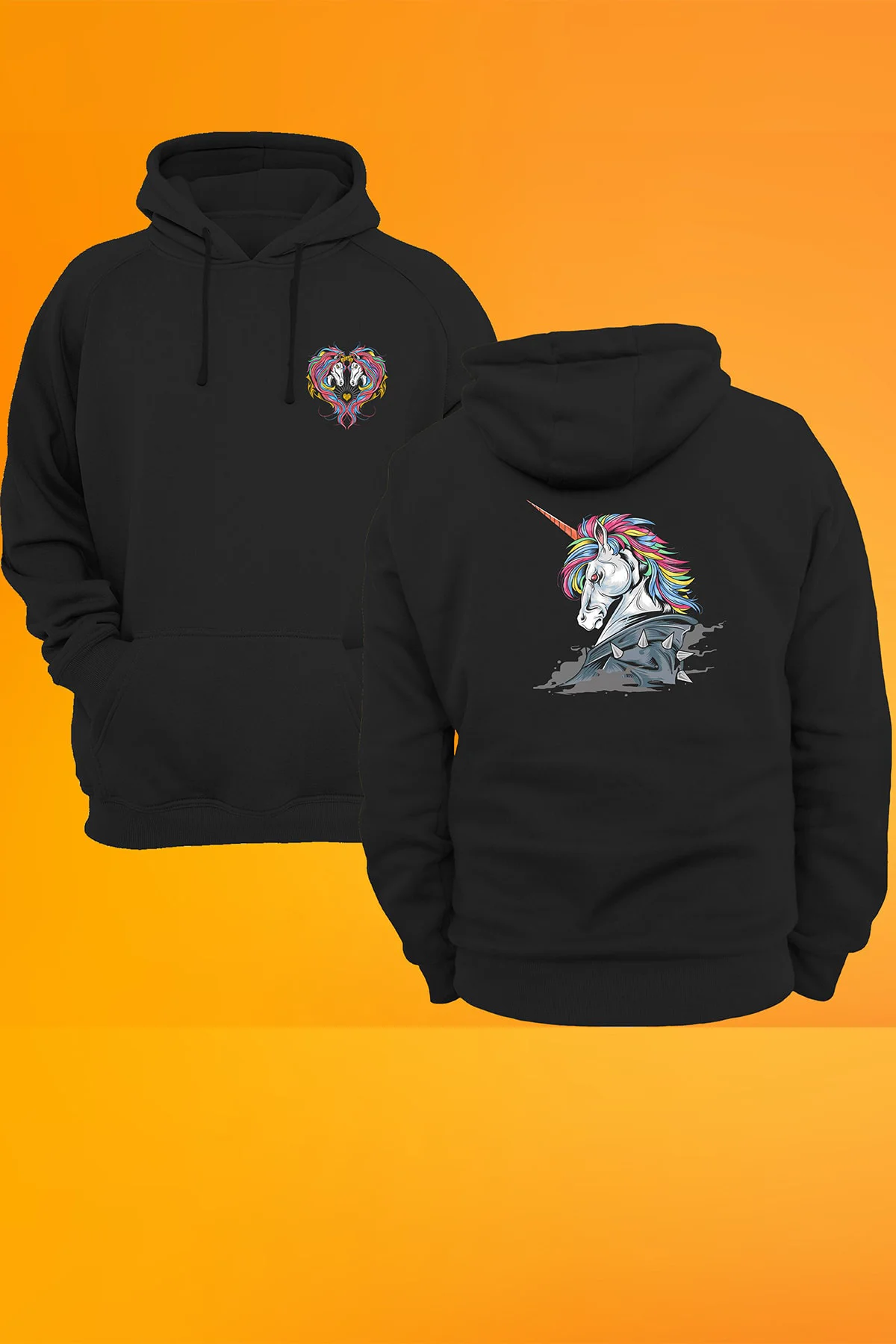 Unicorn Baskılı Fermuarsız Kapüşonlu Sweatshirt