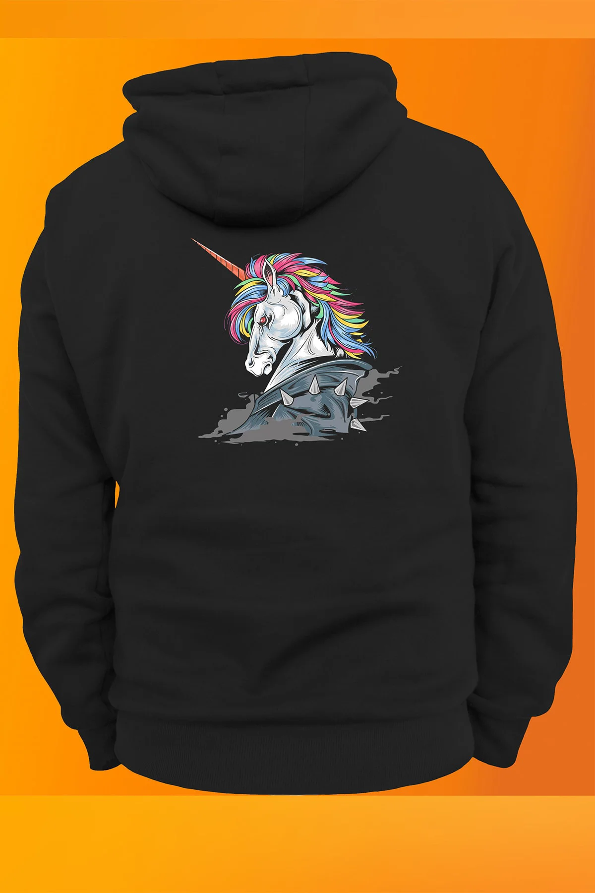 Unicorn Baskılı Fermuarsız Kapüşonlu Sweatshirt