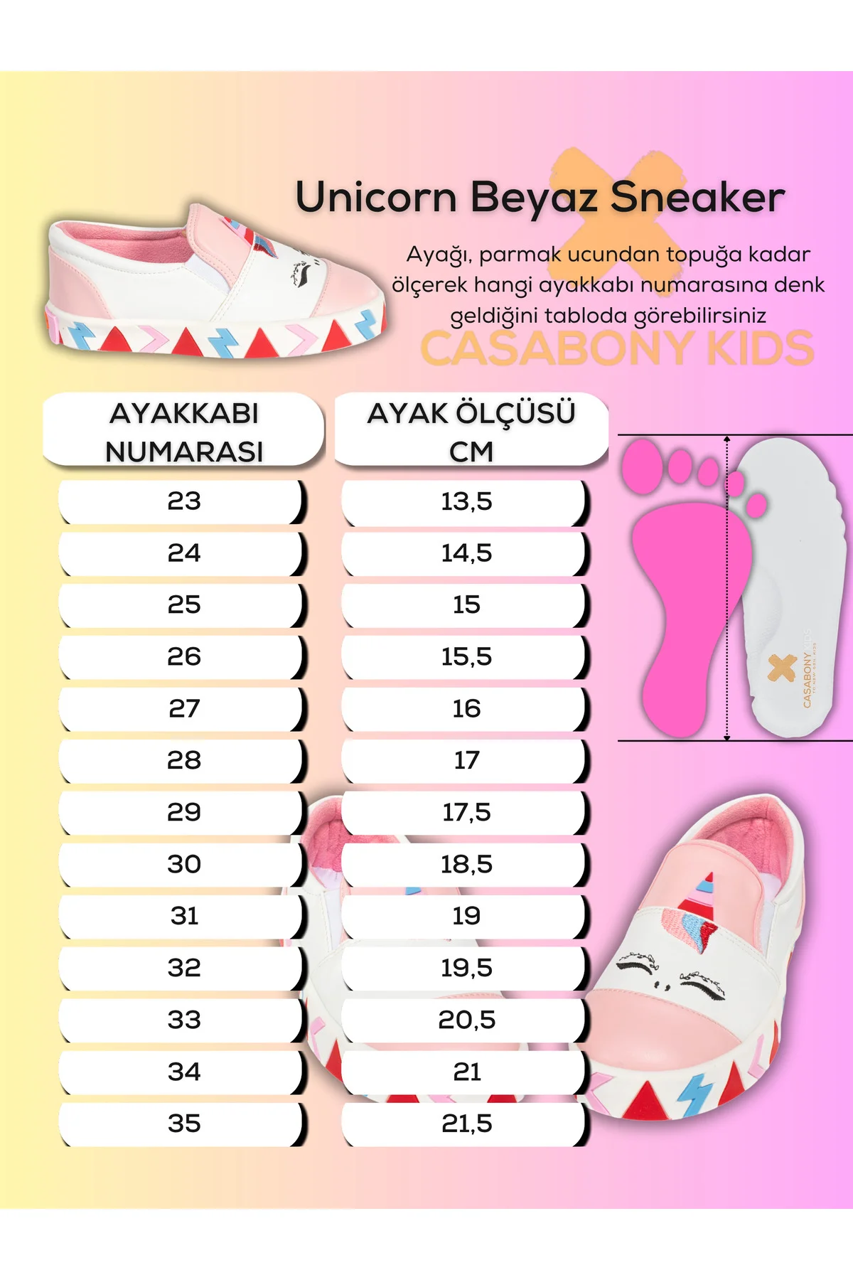 Unicorn Beyaz Lastikli Kız Sneakers