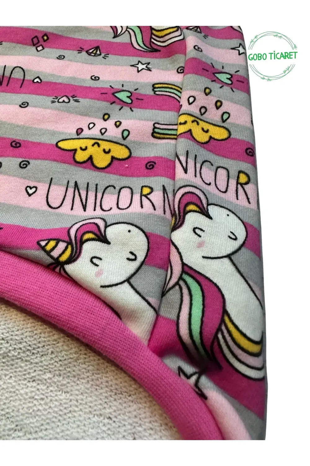 Unicorn Desenli Çizgili Pembe Kedi Köpek Kıyafeti Elbisesi Pembe