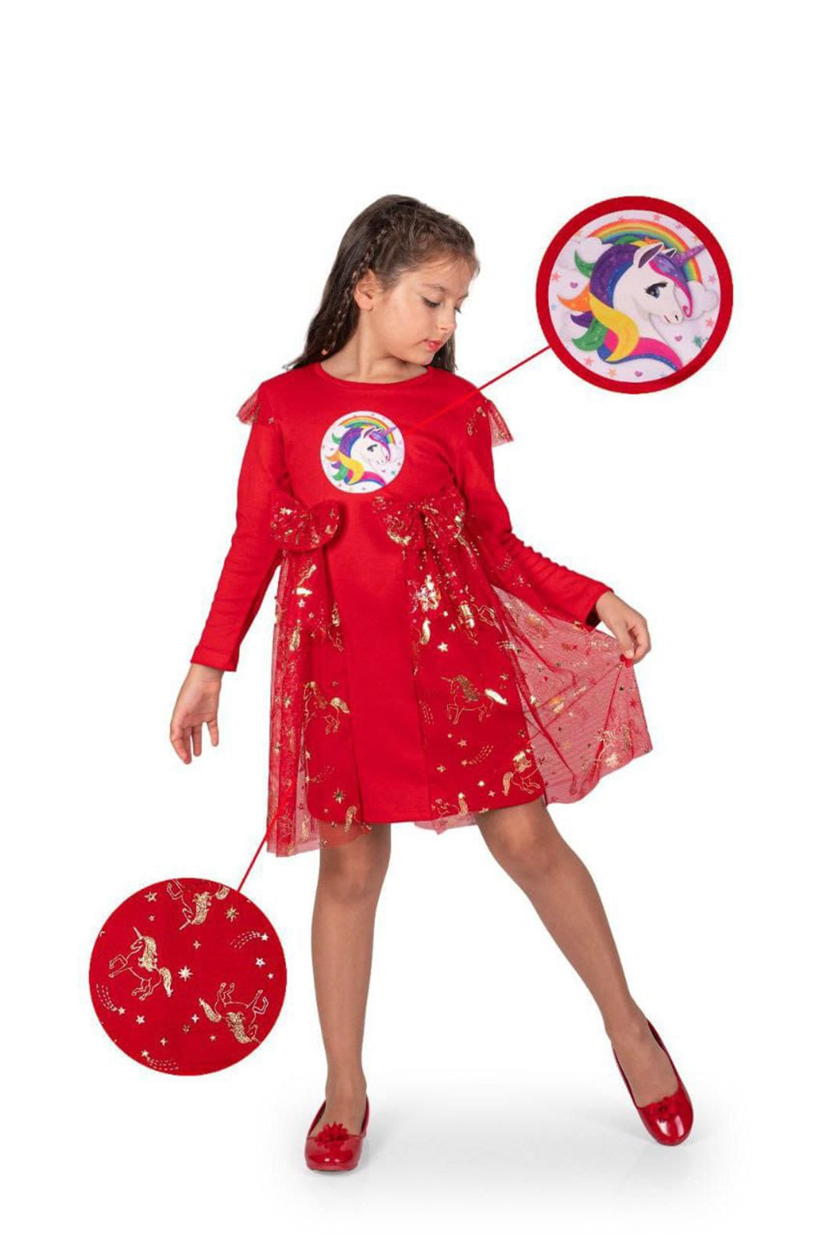 Unıcorn Elbisesi Parti Kıyafeti Dogum Günü ve Gösteri Elbisesi Ko