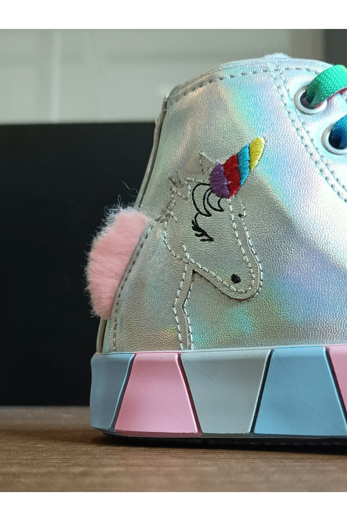 Unicorn Hologram Yandan Dikişli Ortopedik Kız Sneakers