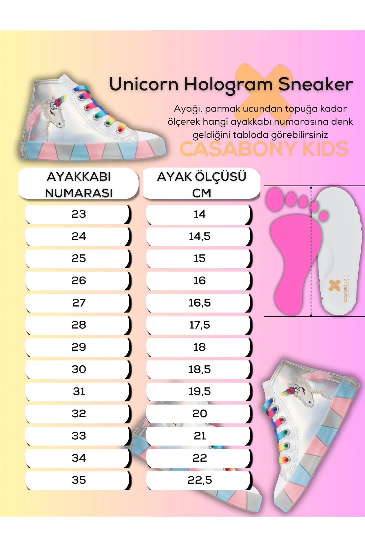Unicorn Hologram Yandan Dikişli Ortopedik Kız Sneakers