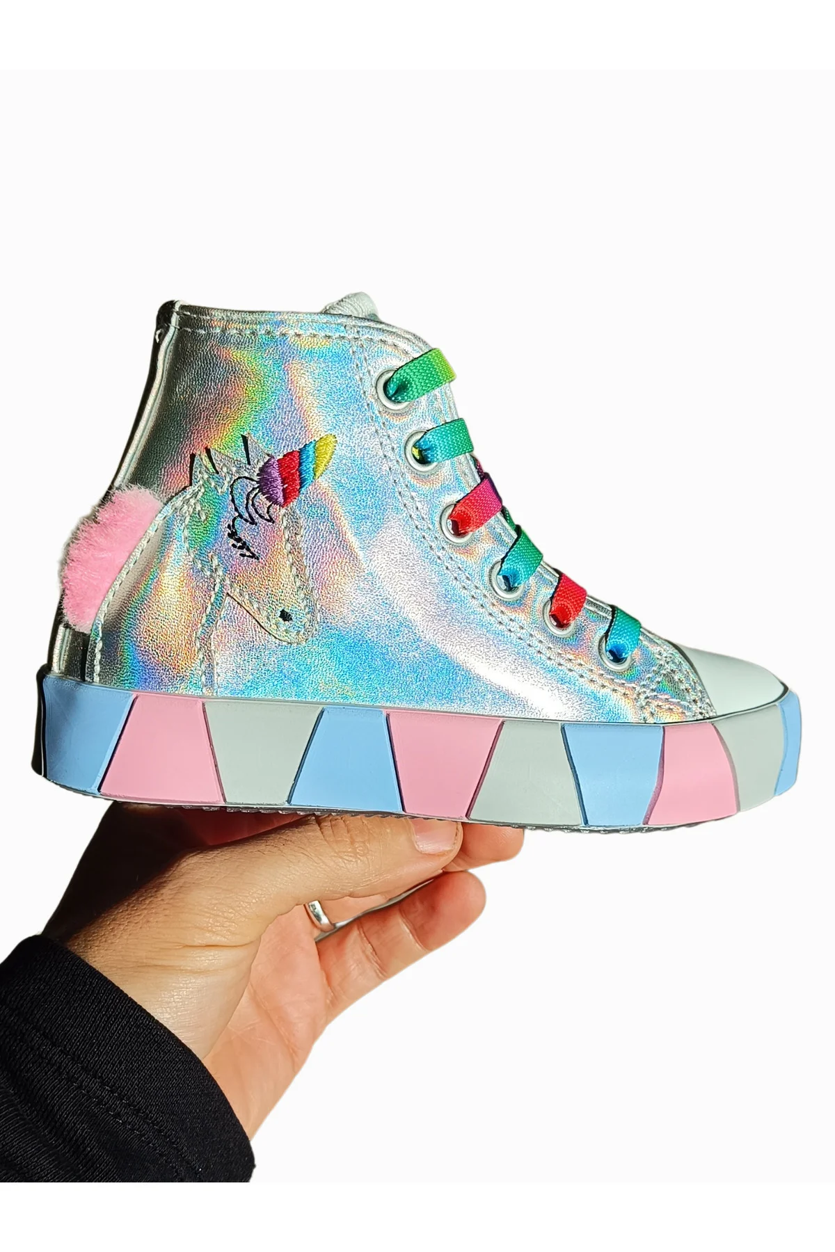 Unicorn Hologram Yandan Dikişli Ortopedik Kız Sneakers