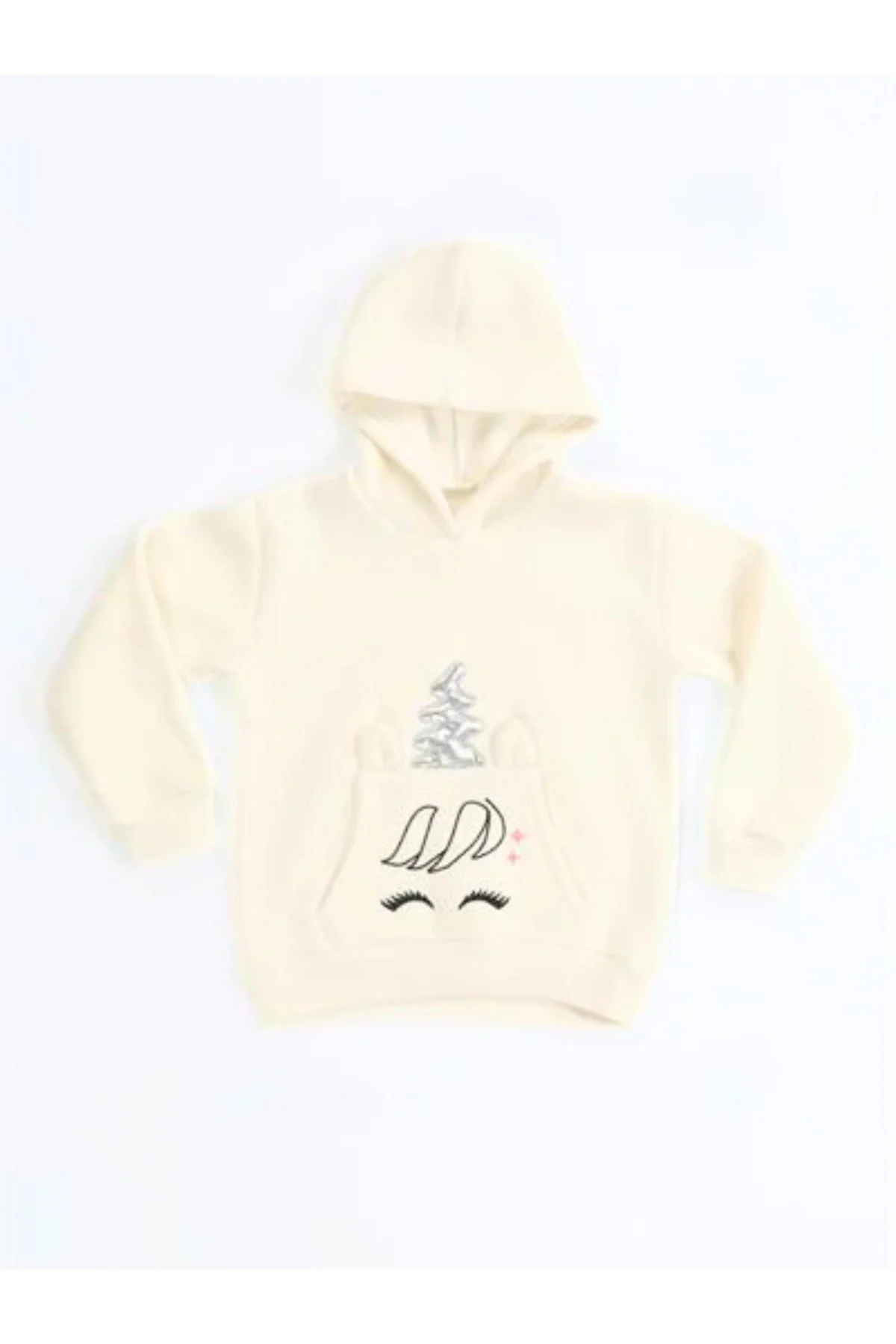Unicorn Kanguru Cep Kız Pamuklu Çocuk Sweatshirt