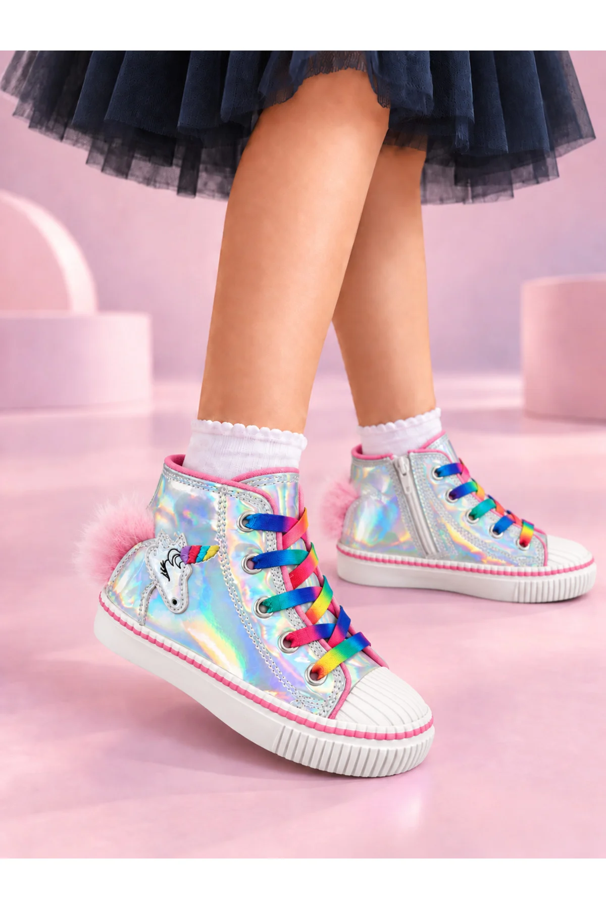 Unicorn New Hologram Fermuarlı Kız Sneaker - Görsel 2