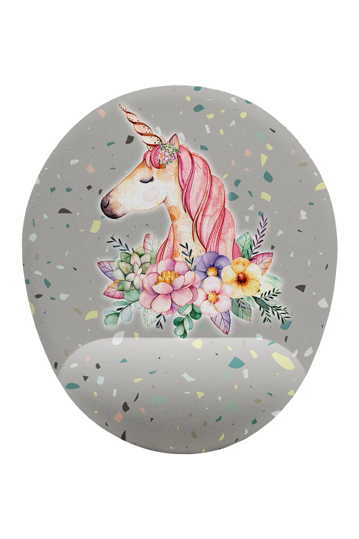 Unicorn Ve Çiçek Desenli Bilek Destekli Mouse Pad Ergonomik Kayma