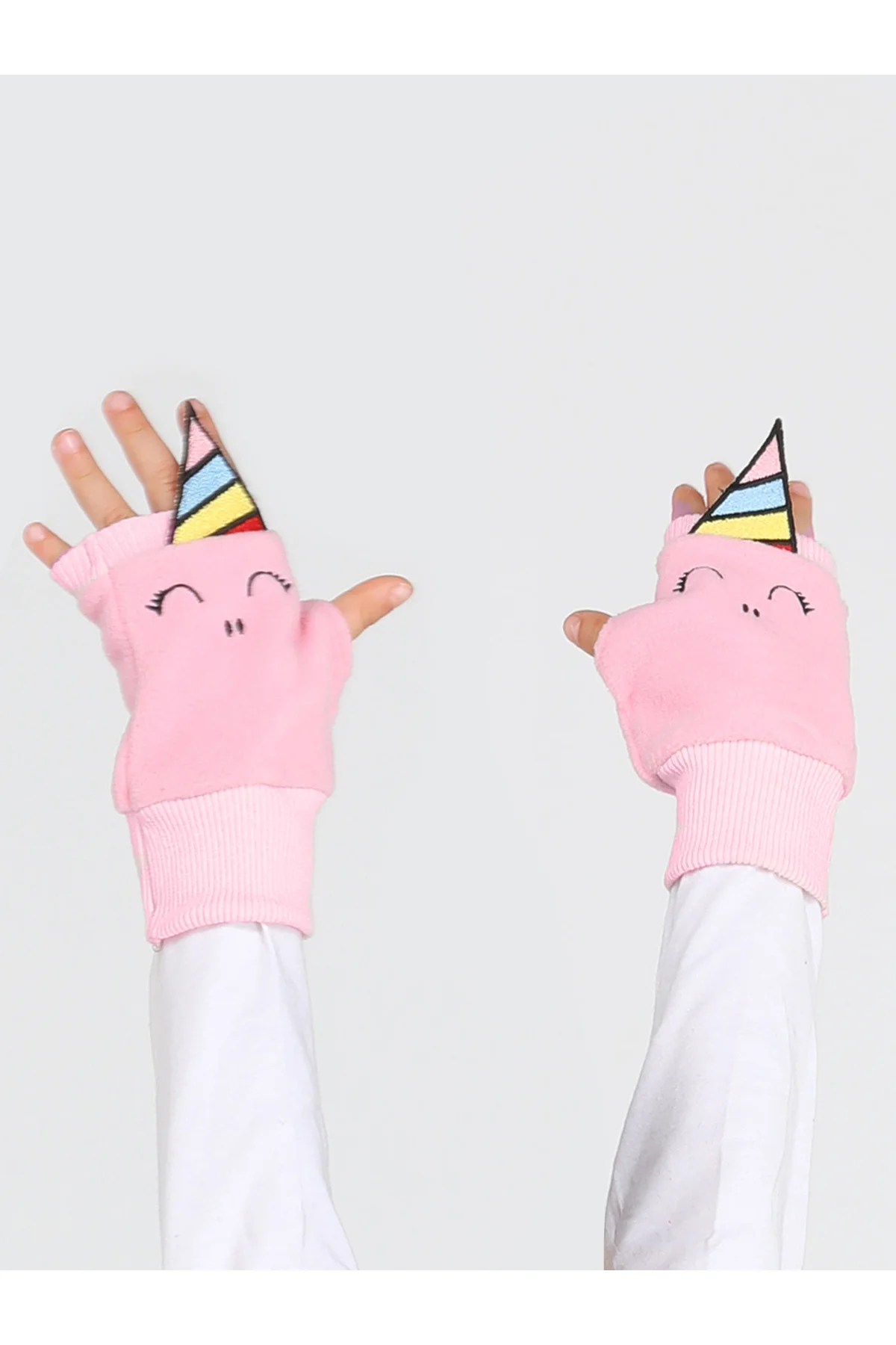 Unicorns 3d Nakışlı Polar Pembe Kız Çocuk Eldiven - Görsel 3