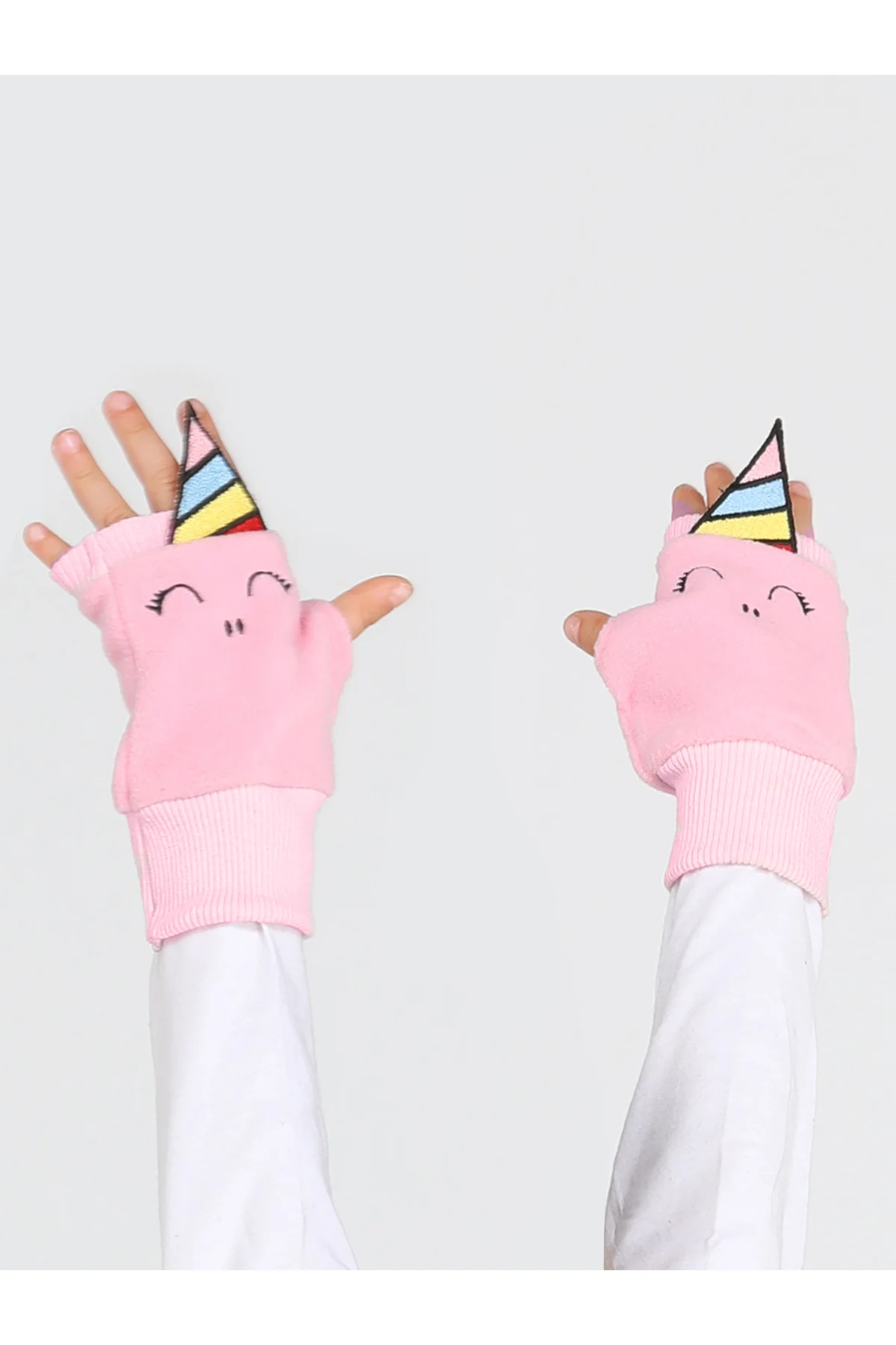Unicorns 3d Nakışlı Polar Pembe Kız Çocuk Eldiven