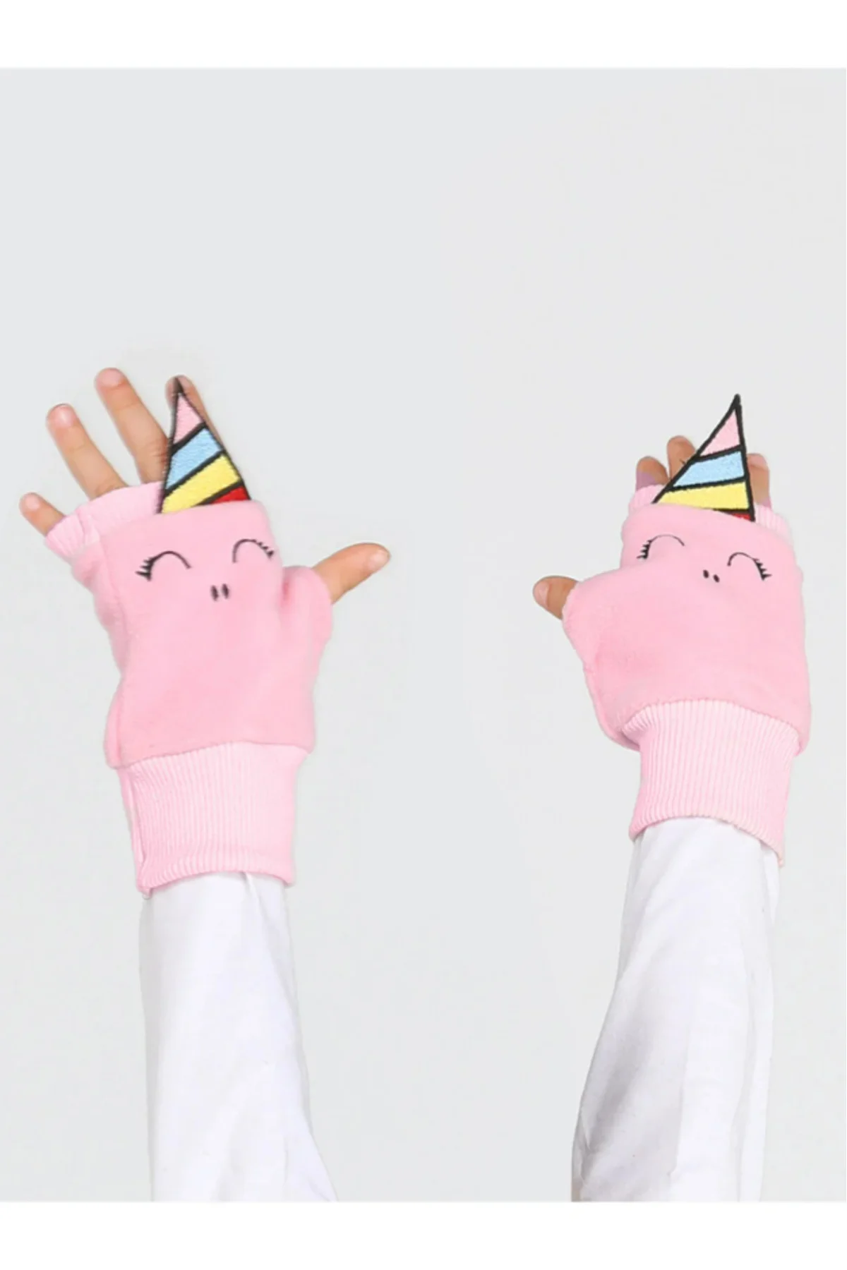 Unicorns 3d Nakışlı Polar Pembe Kız Çocuk Eldiven - Görsel 5